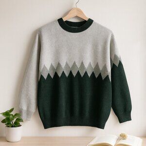 Split 500 Vintage Sweater Made USA Green Gray Geometric Knit Men’s Size L